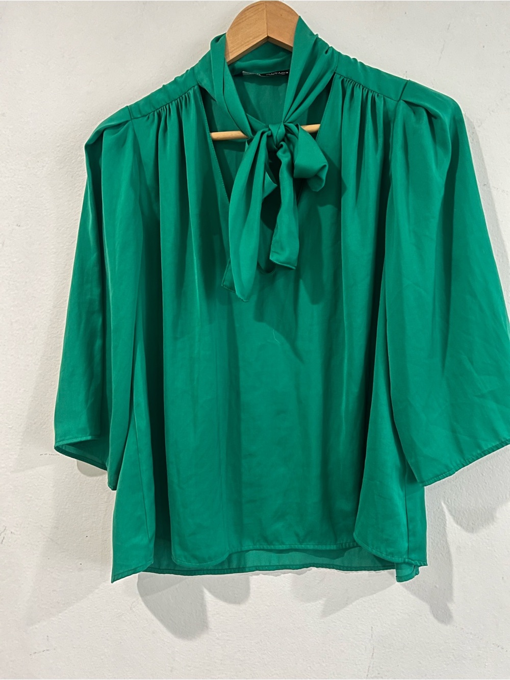 Zara Green Tie-Neck Women’s Blouse S